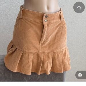 Hollister Corduroy Retro High Waist Ruffle Hem Tan Mini Skirt, Medium
